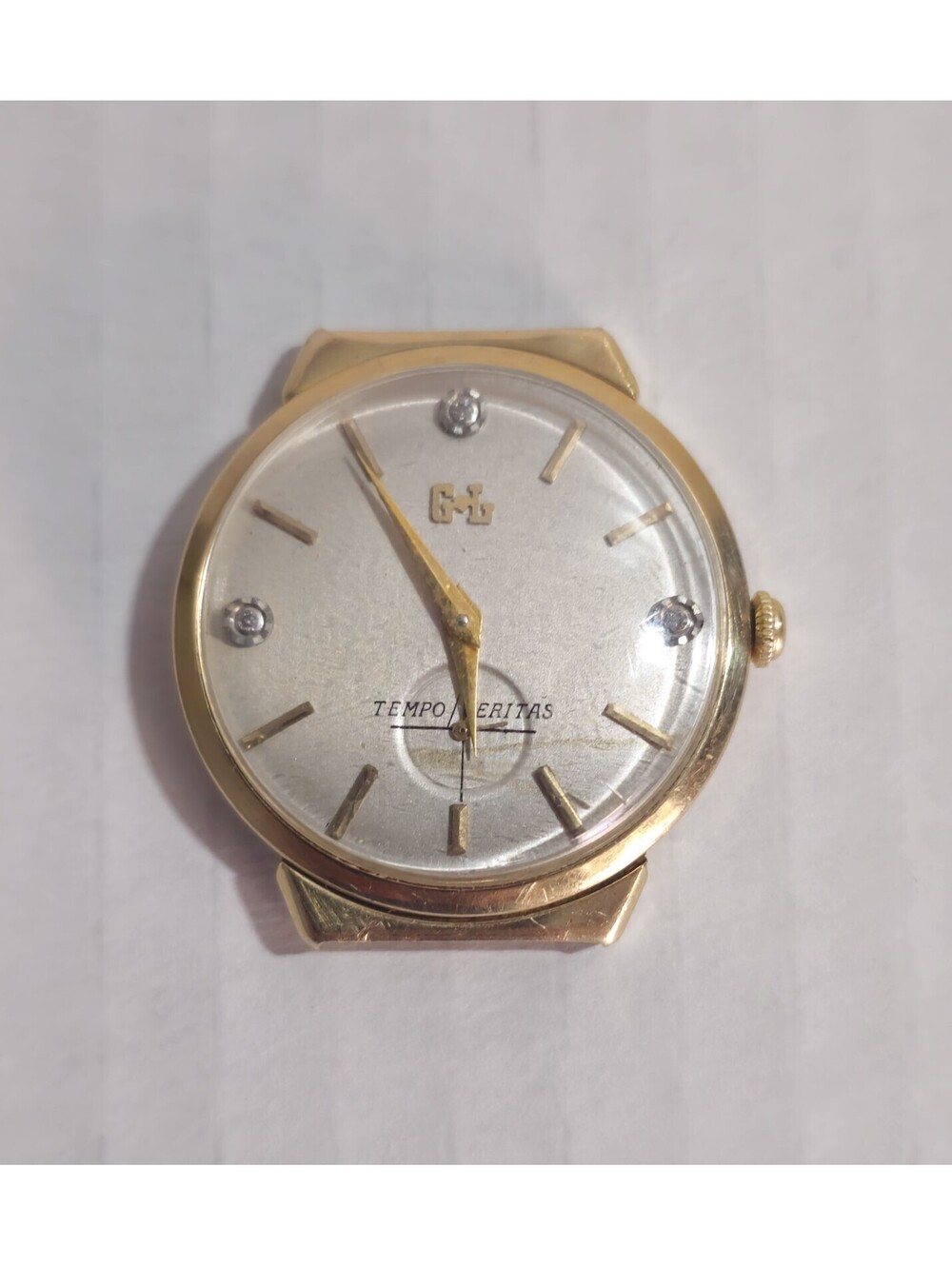 Vintage Gensler Lee VERI/MATIC 14k Solid Yellow Gold w 3/Diamonds Wristwatch